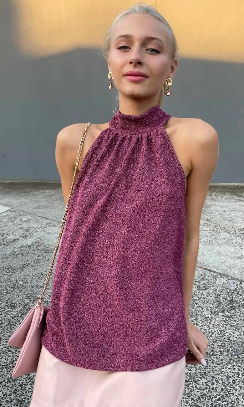 Hoss Raspberry Lurex Glam Halter