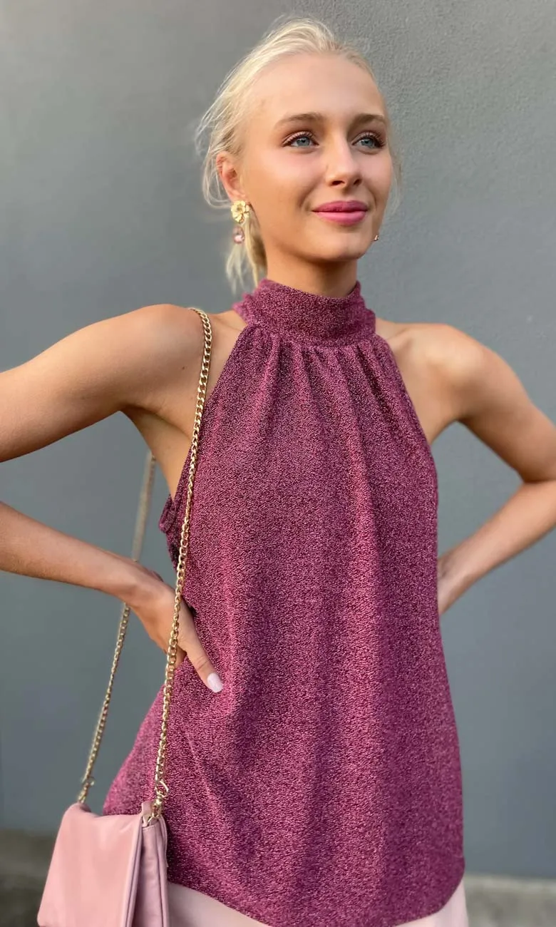 Hoss Raspberry Lurex Glam Halter