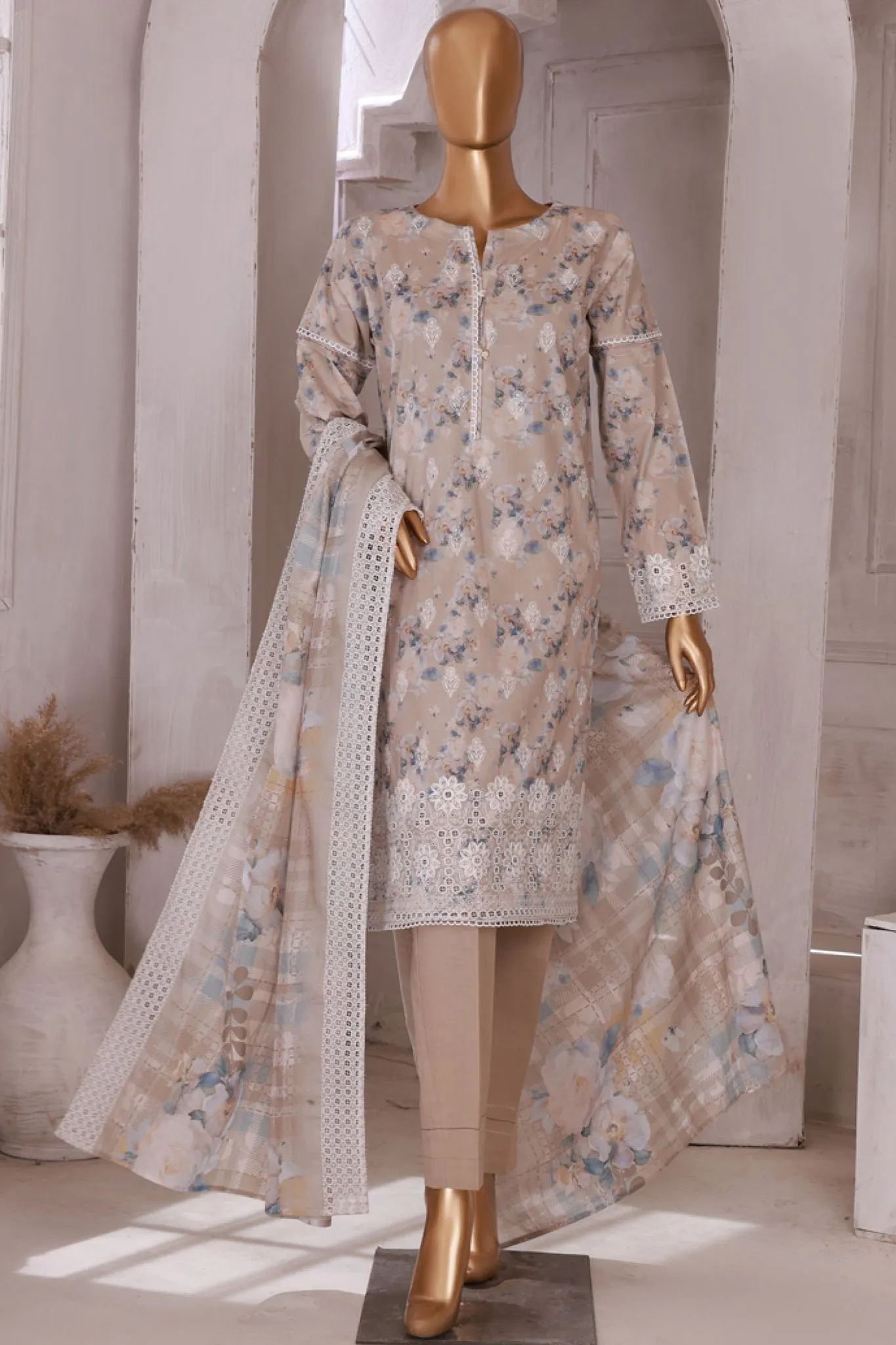 HZ Stitched 3 Piece Printkari Emb Lawn Collection'2024-PKL-405