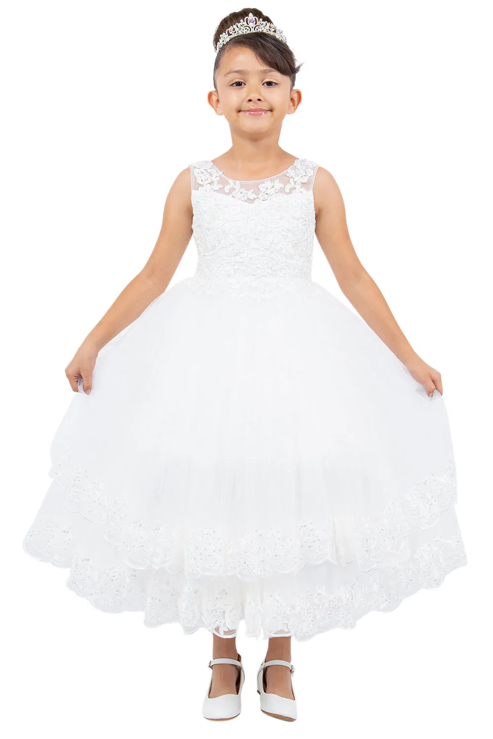 Illusion Top Lace Tulle Flower Girl Dress by Cinderella Couture USA AS5129