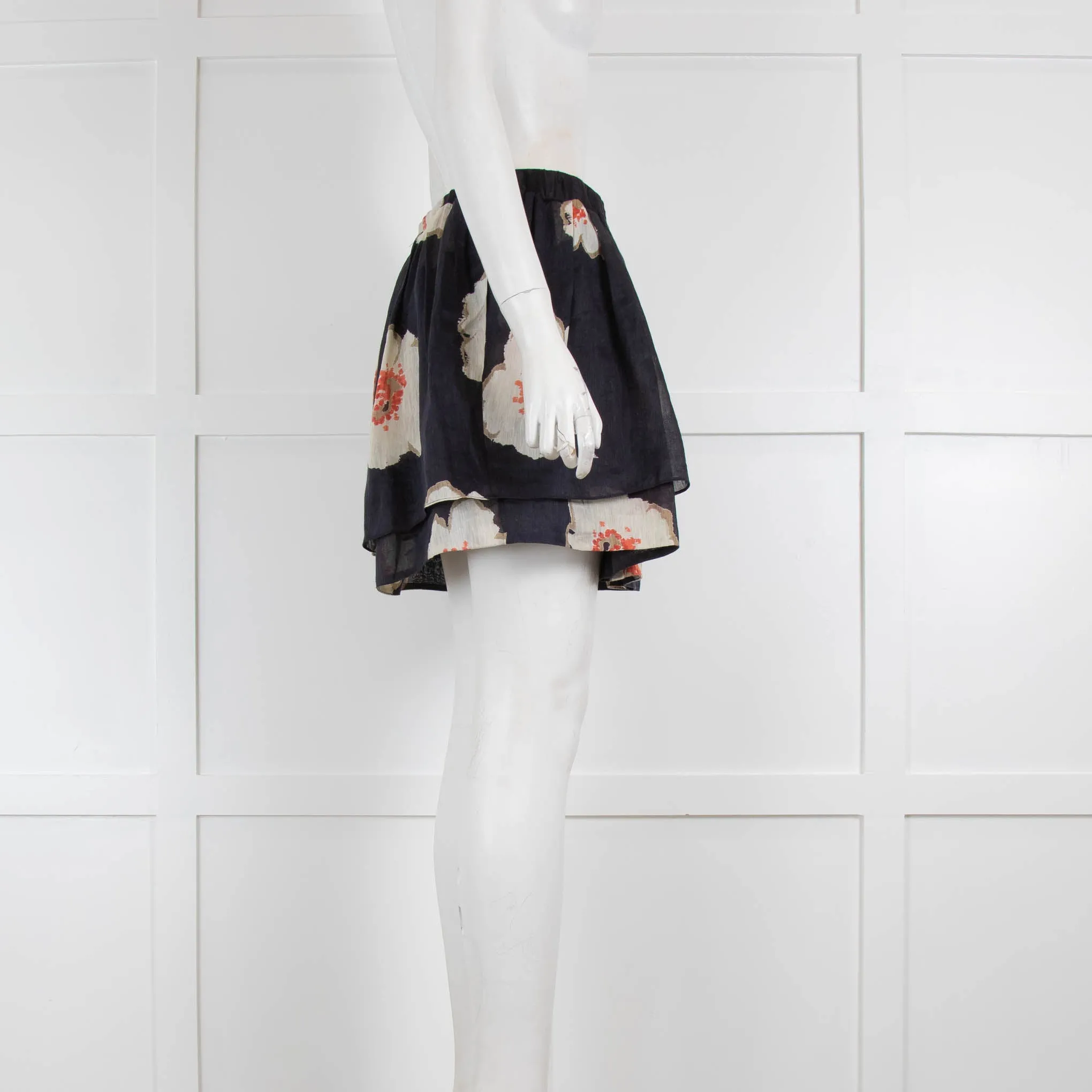 Isabel Marant Etoile Navy Double Layer Poppy Print MIni Skirt