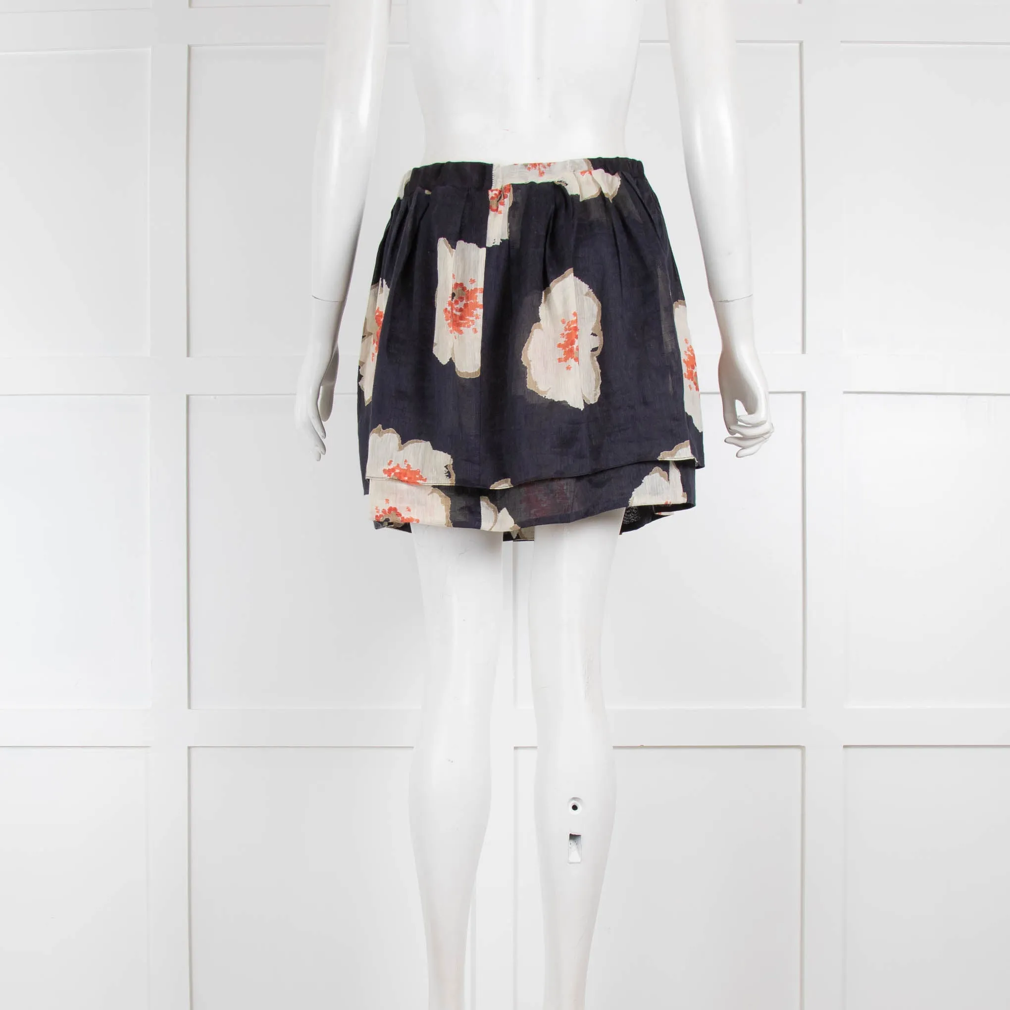 Isabel Marant Etoile Navy Double Layer Poppy Print MIni Skirt