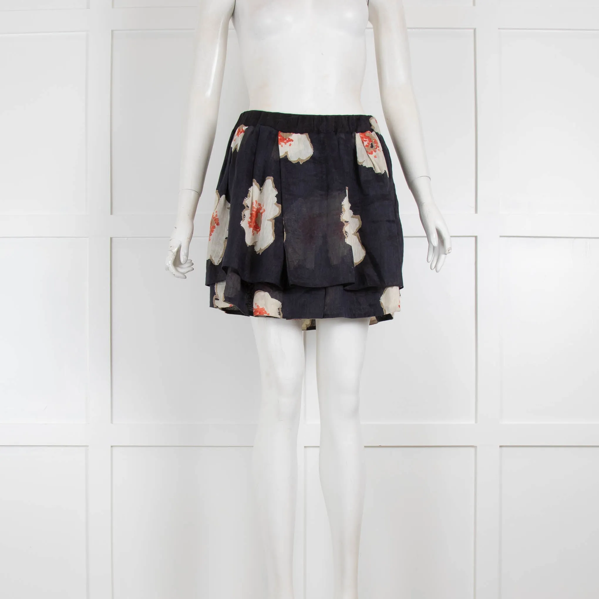 Isabel Marant Etoile Navy Double Layer Poppy Print MIni Skirt