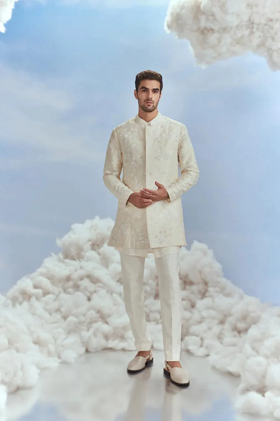 Ivory Mehtab Bagh Jaal Short Sherwani Set
