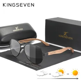 KINGSEVEN New Photochromic Pilot Sunglasses Men Polarized UV400 Fashion Sunglass Mirror Wood sun glasses Driving
