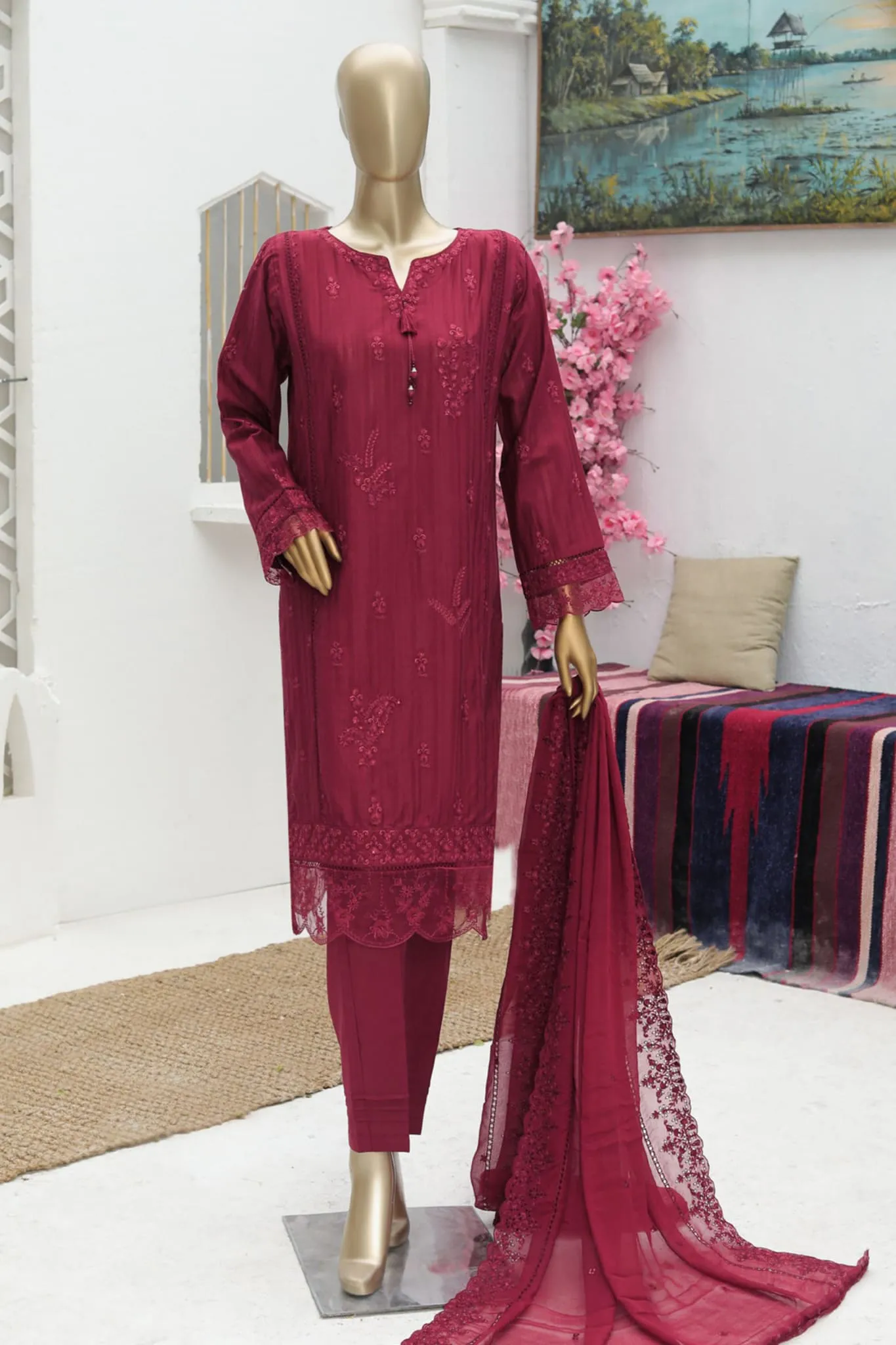 Linnokari by Hz Embroidered Pret Collection'2023-138-Maroon