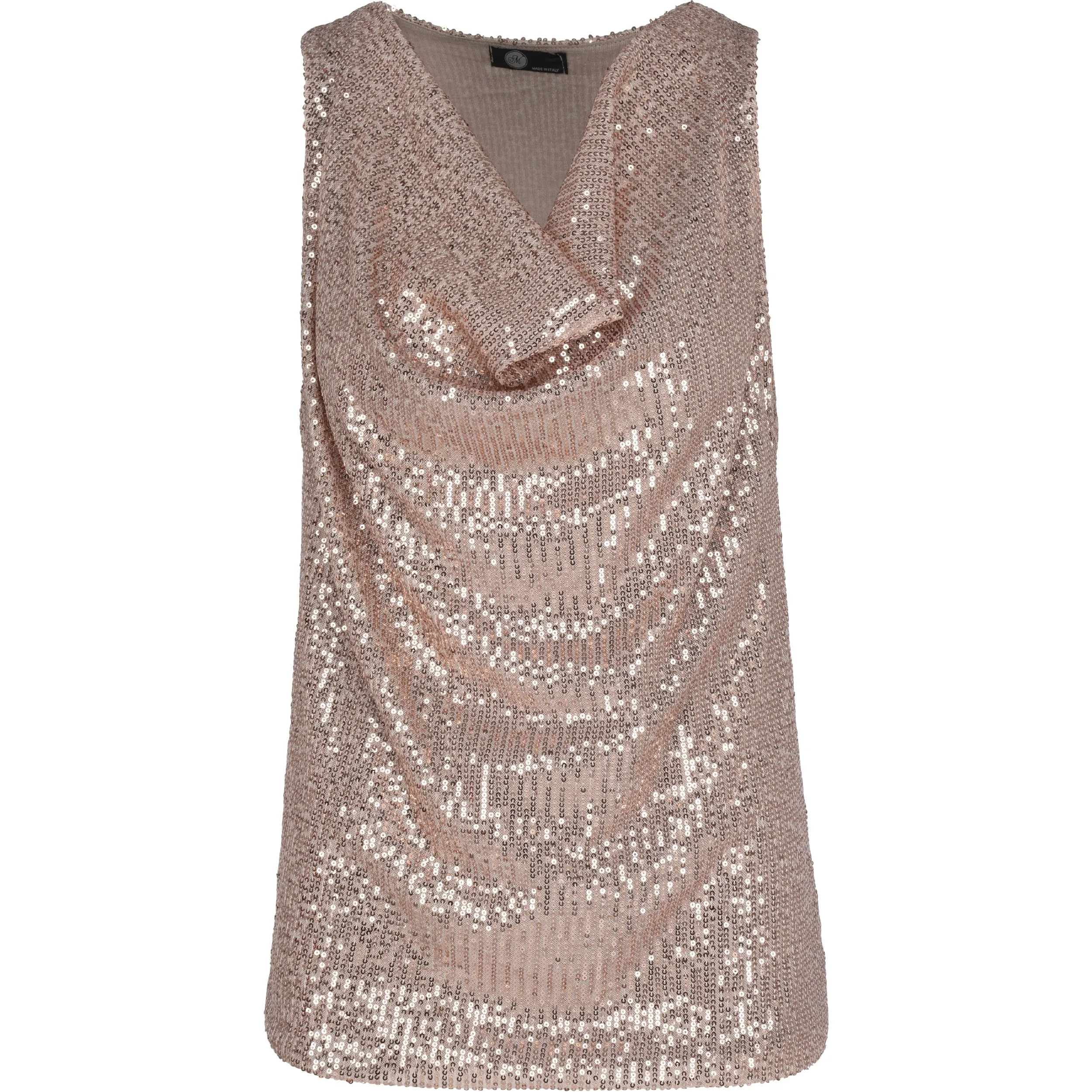 M Made in Italy – Sequin Sleeveless Cowl-Neck Top