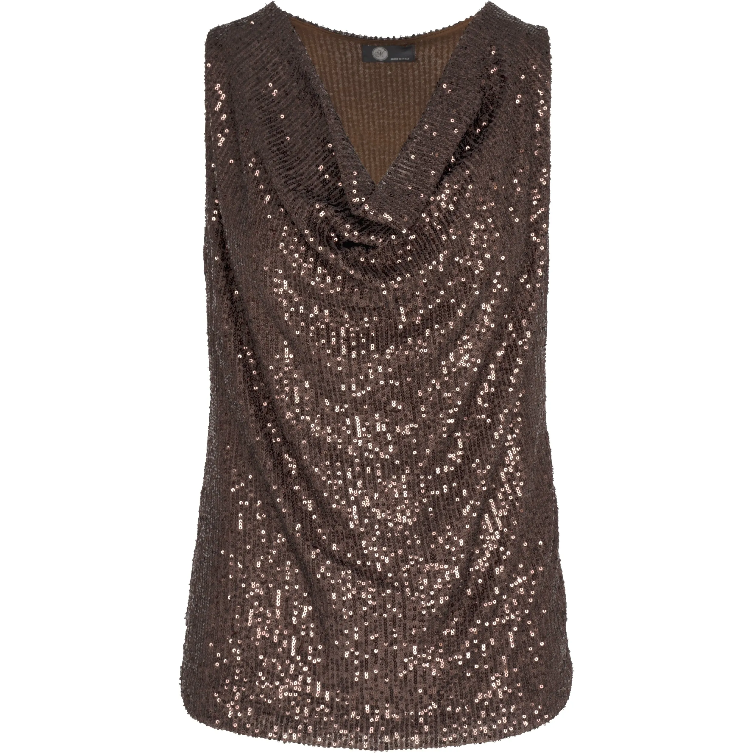 M Made in Italy – Sequin Sleeveless Cowl-Neck Top