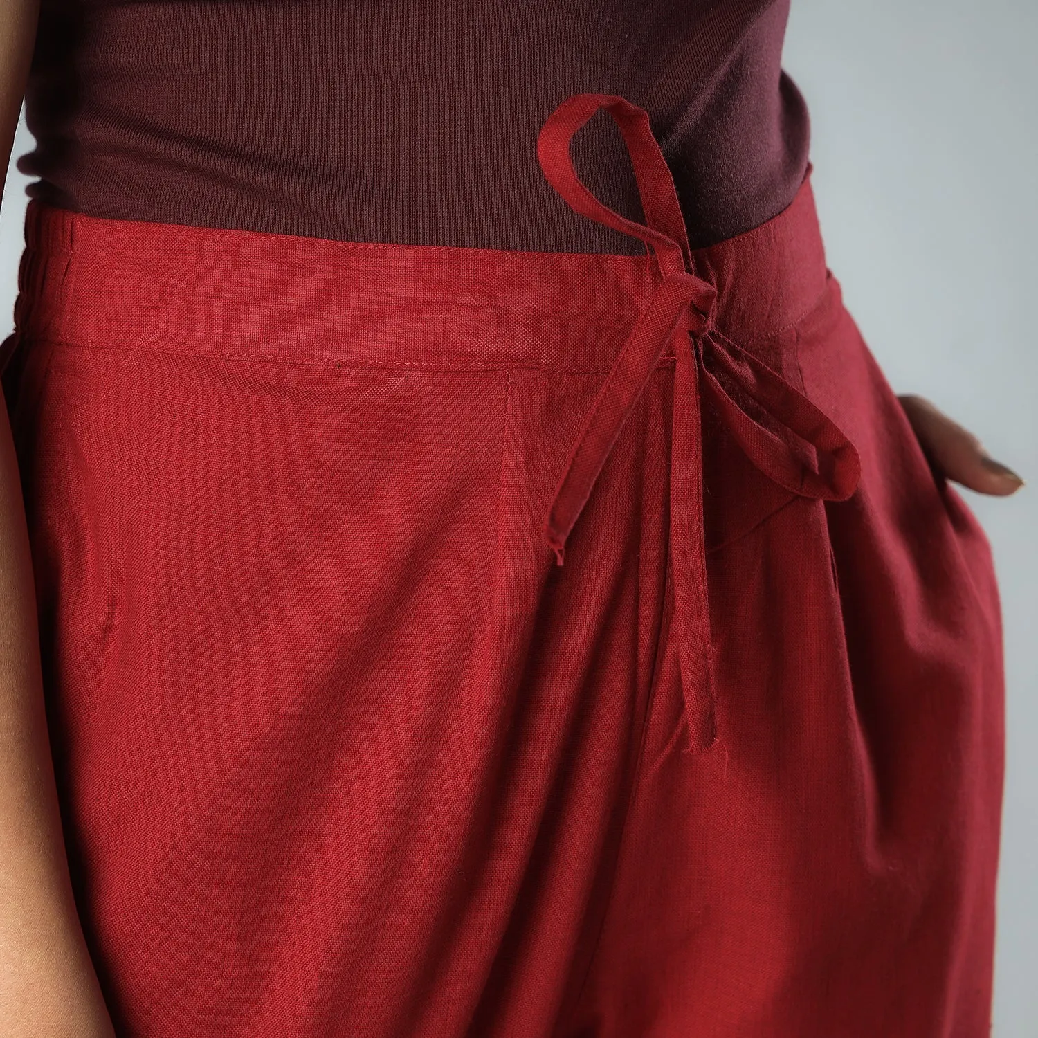 Maroon - Texture Plain Dyed Cotton Relaxed Fit Pant