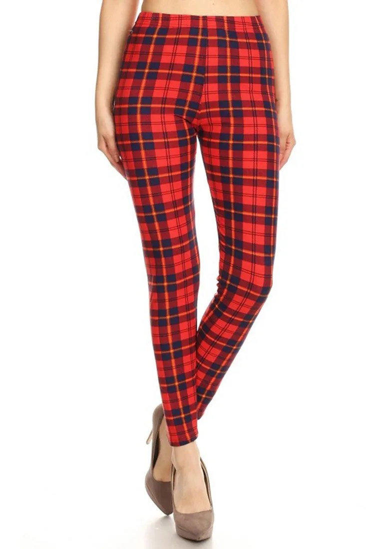 Navy Red Plaid Design Leggings