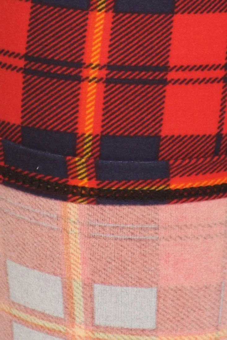 Navy Red Plaid Design Leggings