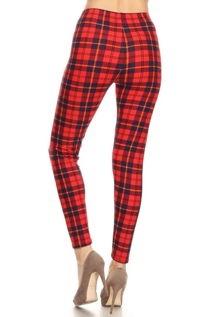 Navy Red Plaid Design Leggings