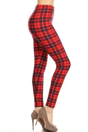 Navy Red Plaid Design Leggings
