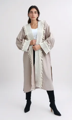O198047 Long Sleeves Coffee Crochet Summer Cardigan