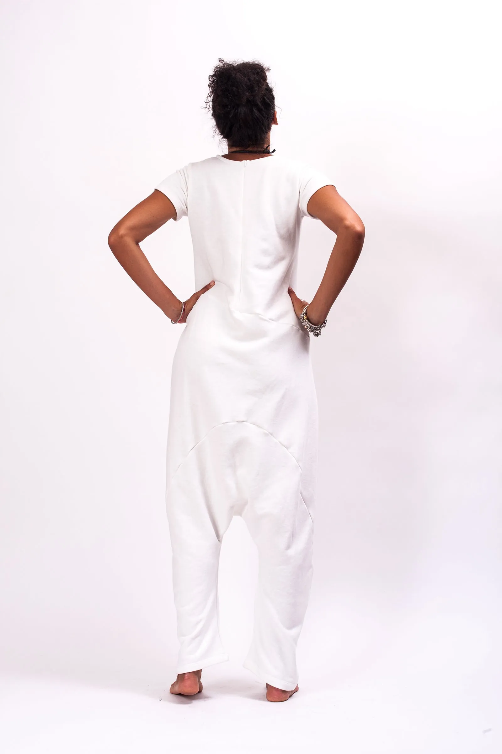 Oversized White Harem Overalls