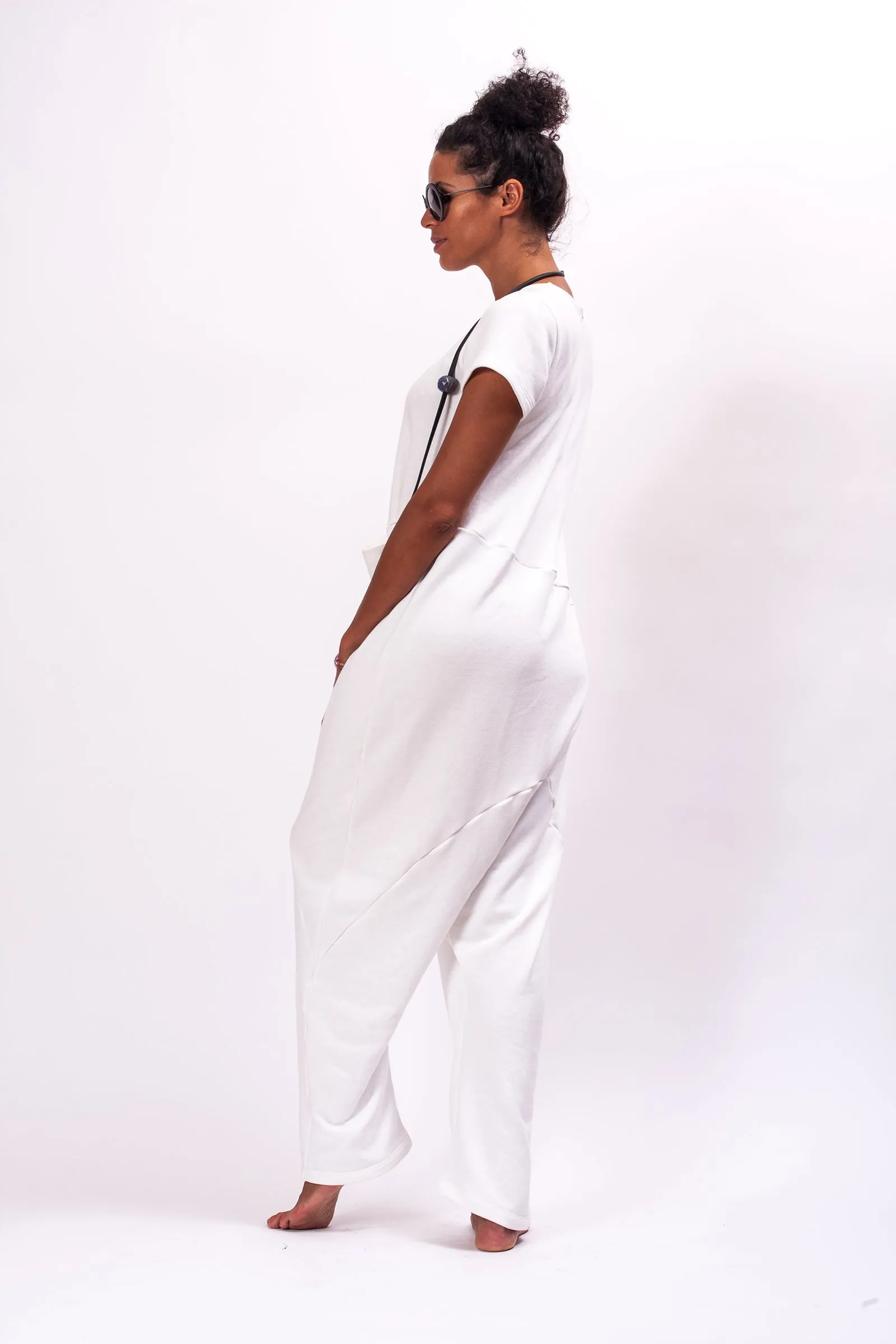 Oversized White Harem Overalls