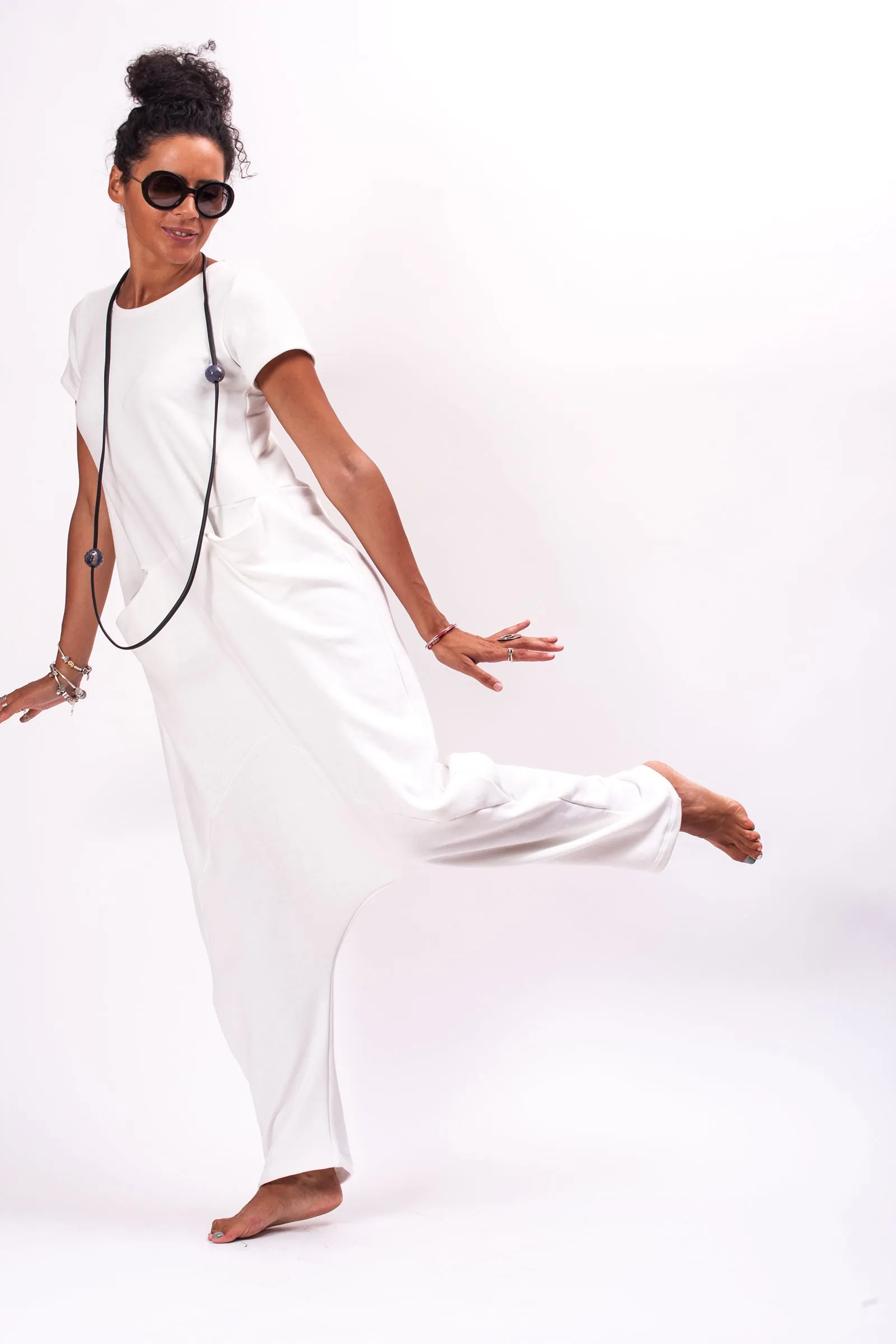 Oversized White Harem Overalls