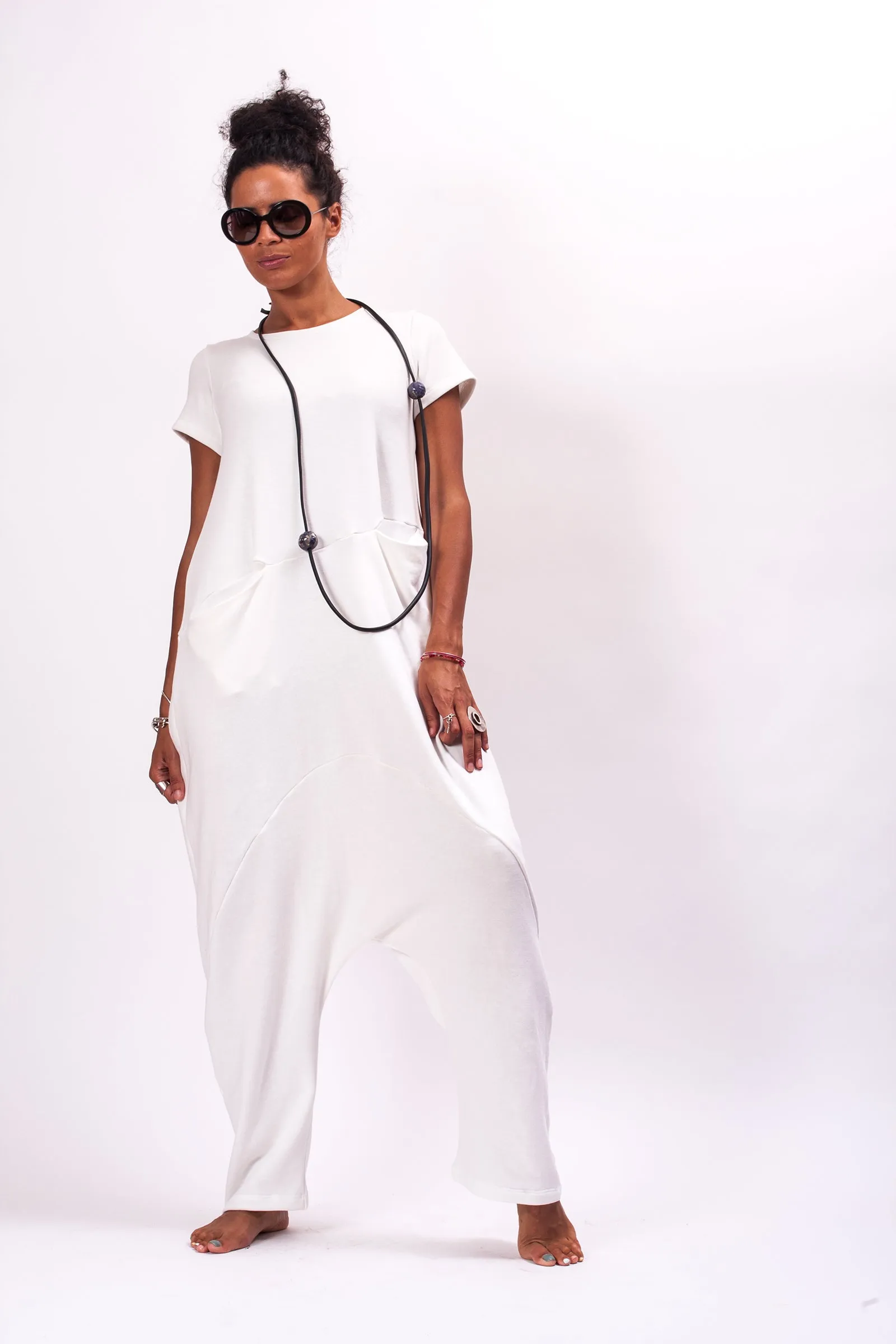 Oversized White Harem Overalls