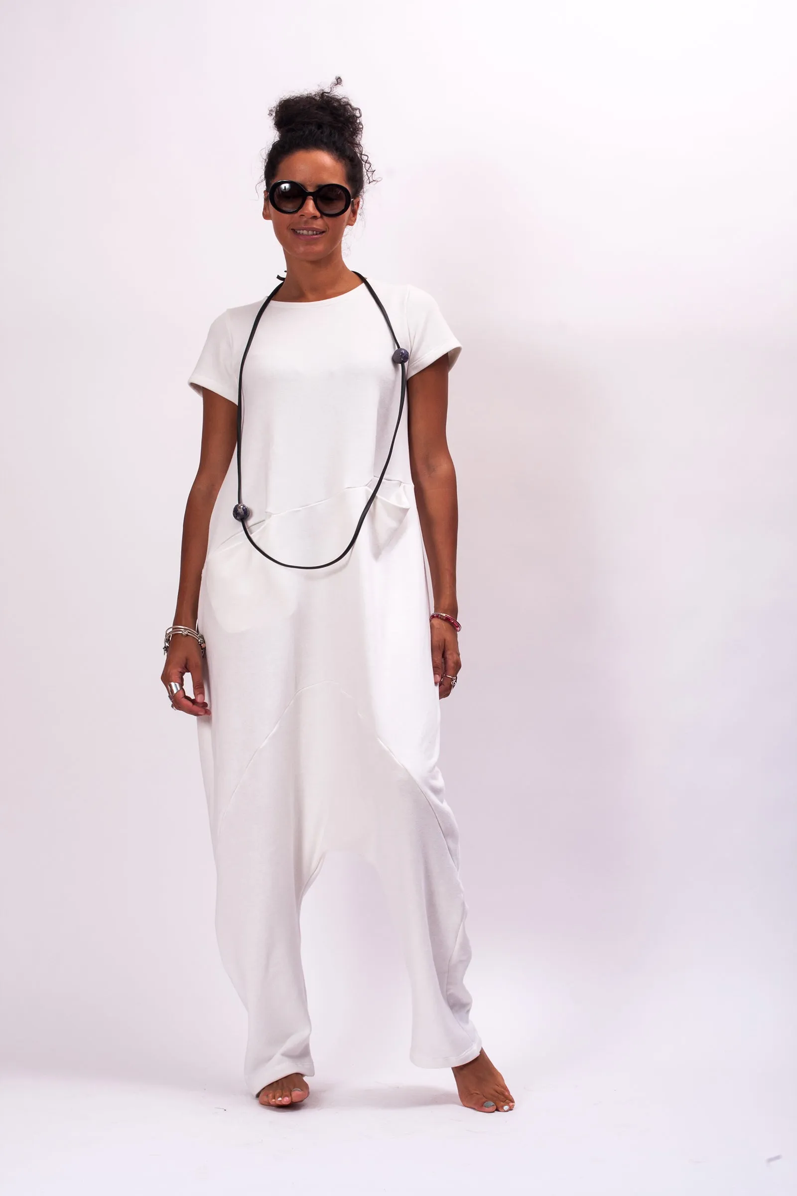 Oversized White Harem Overalls