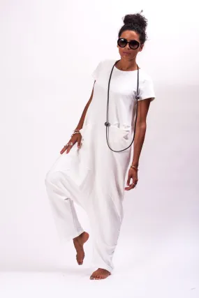 Oversized White Harem Overalls