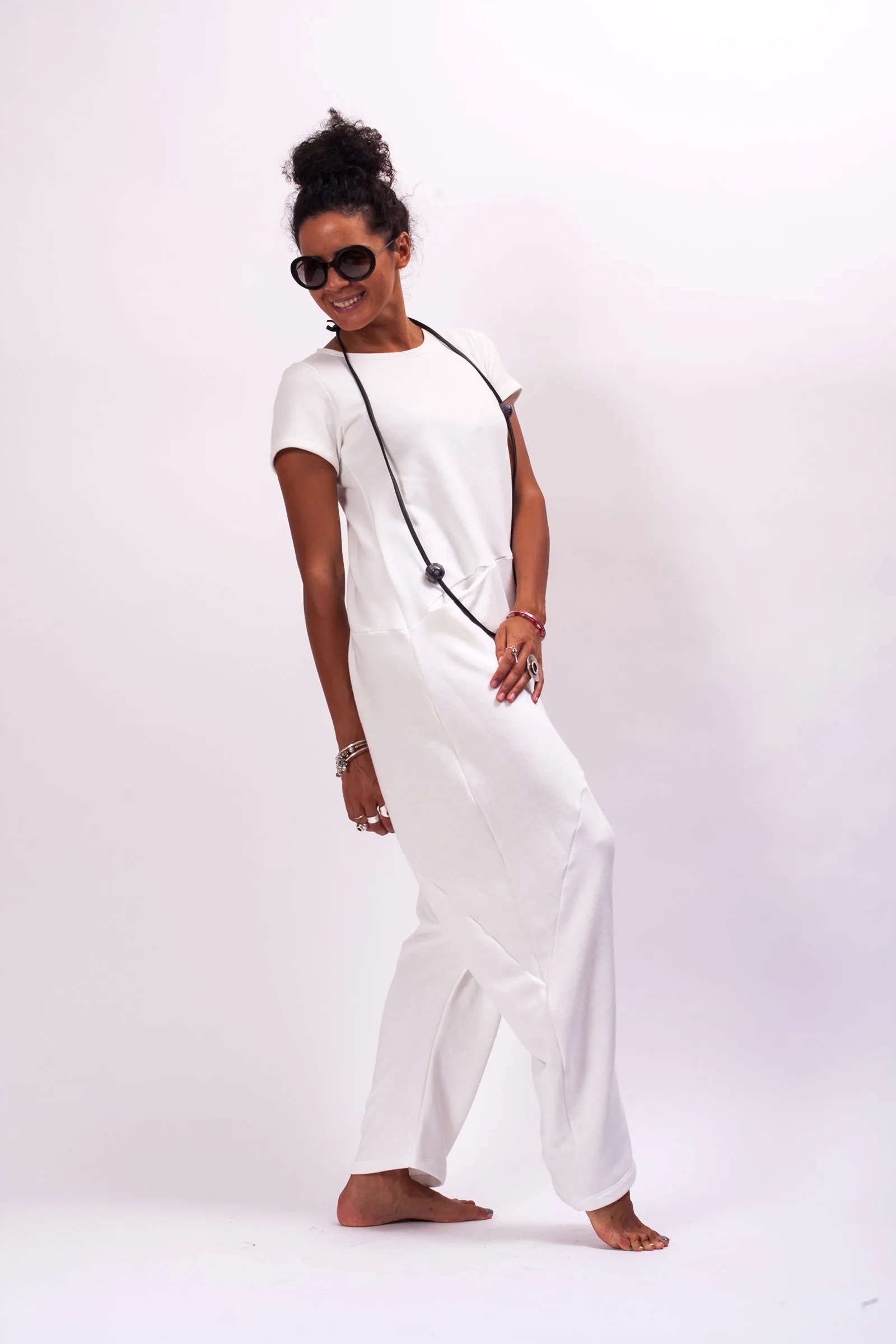 Oversized White Harem Overalls