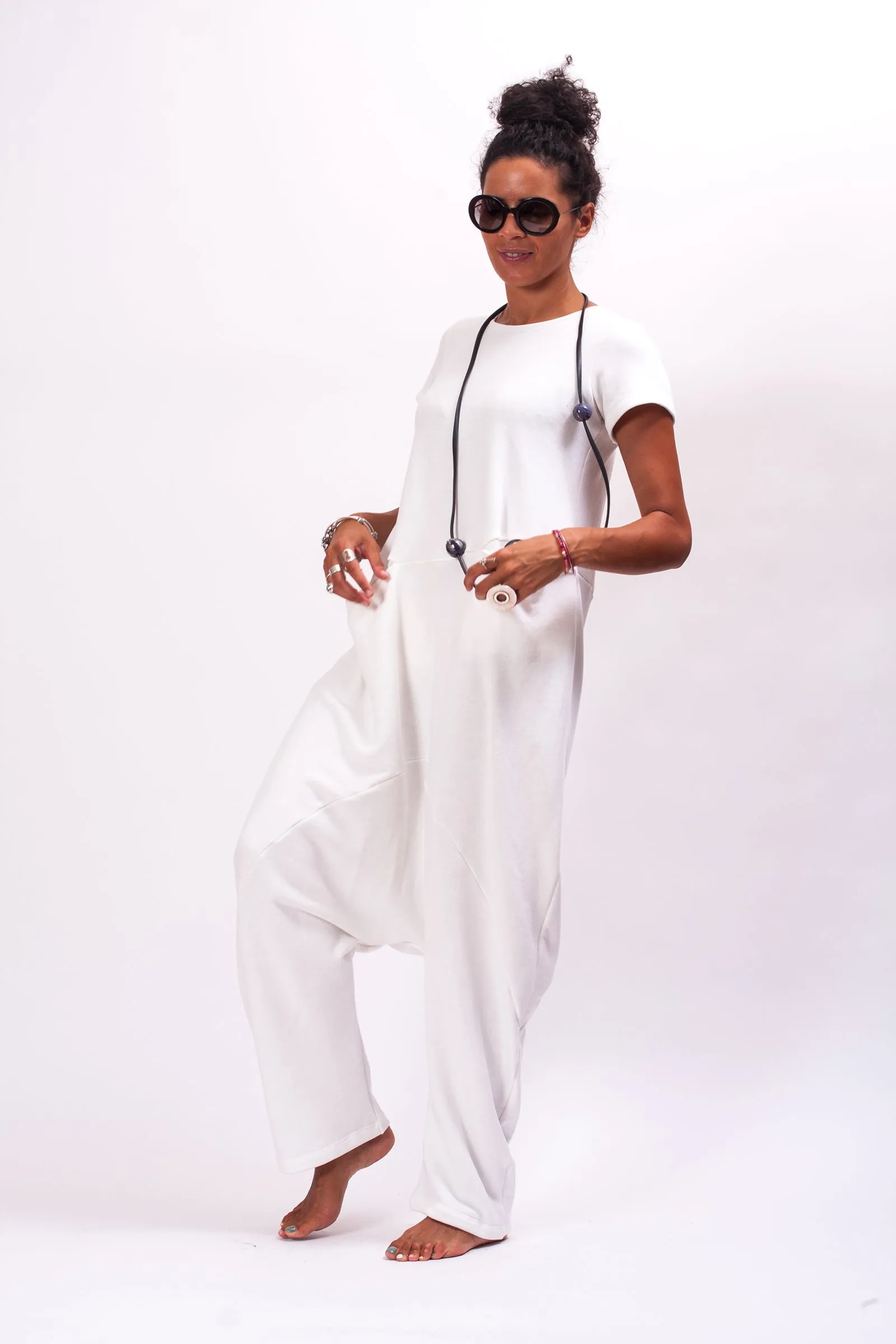 Oversized White Harem Overalls