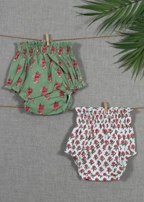 Petunia Buti White/Green Cotton Bloomer set of 2 Baby Unisex (0-18months)
