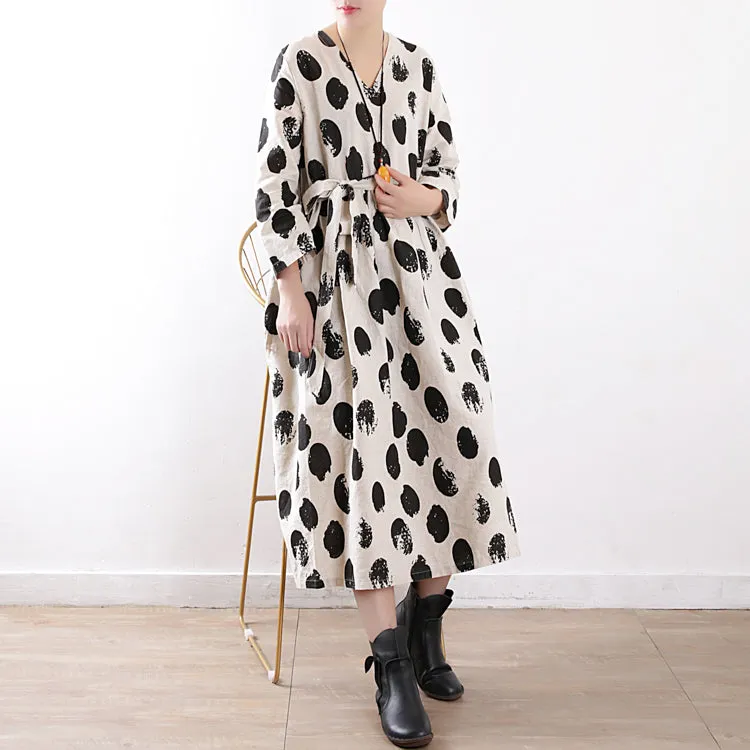 Polka Spot Dresses V Neck Women Dresses long Loose women Midi Dresses AMT962335