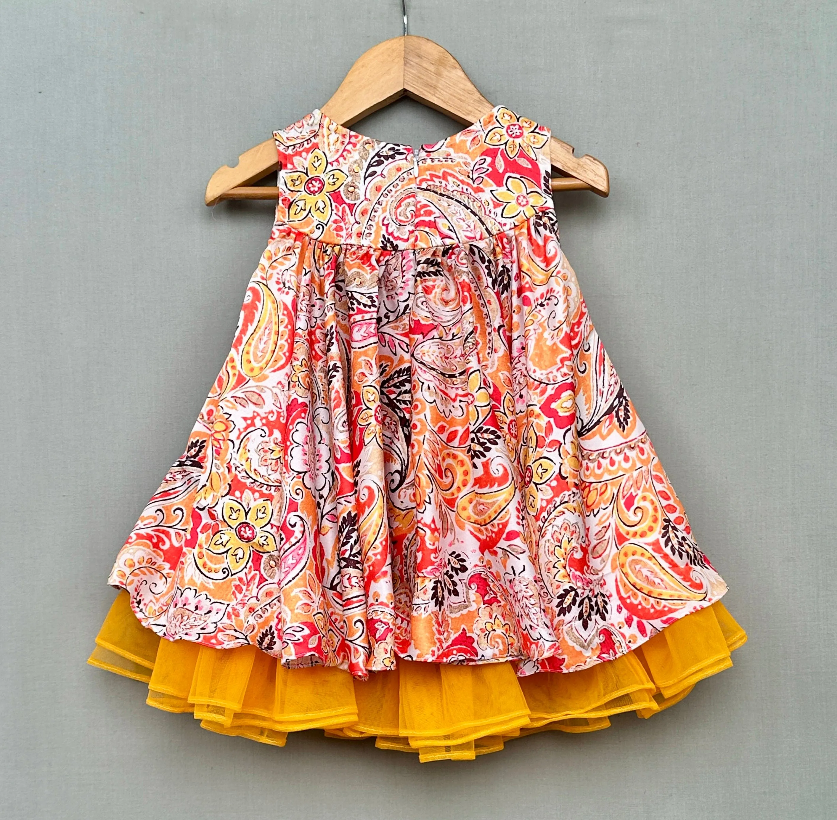 Pre-Order: Festive Paisley Printed Dress with Net Flowers