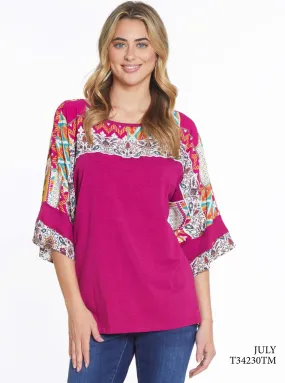 Printed Sleeve Popover Top