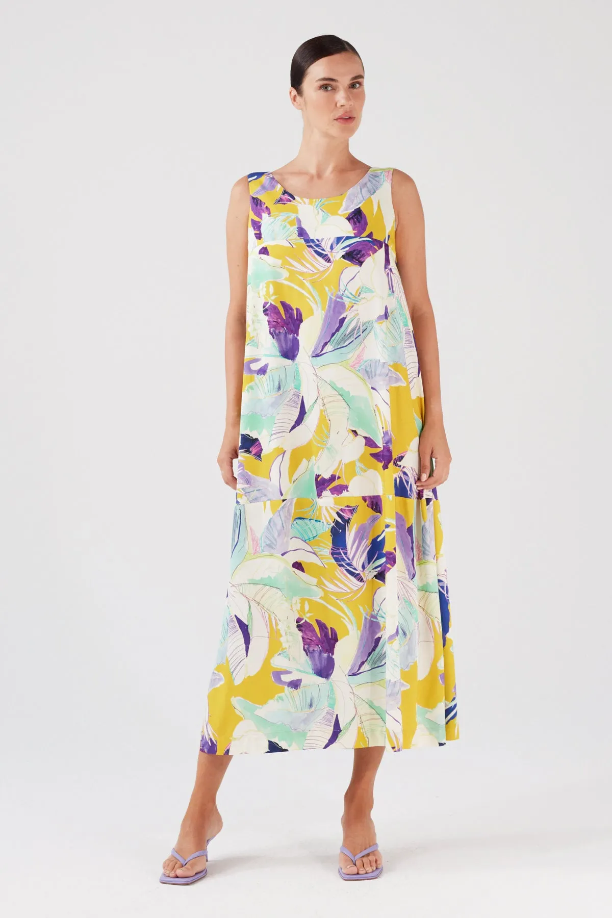 PURE VISCOSE PRINTED MIDMAXI DRESS