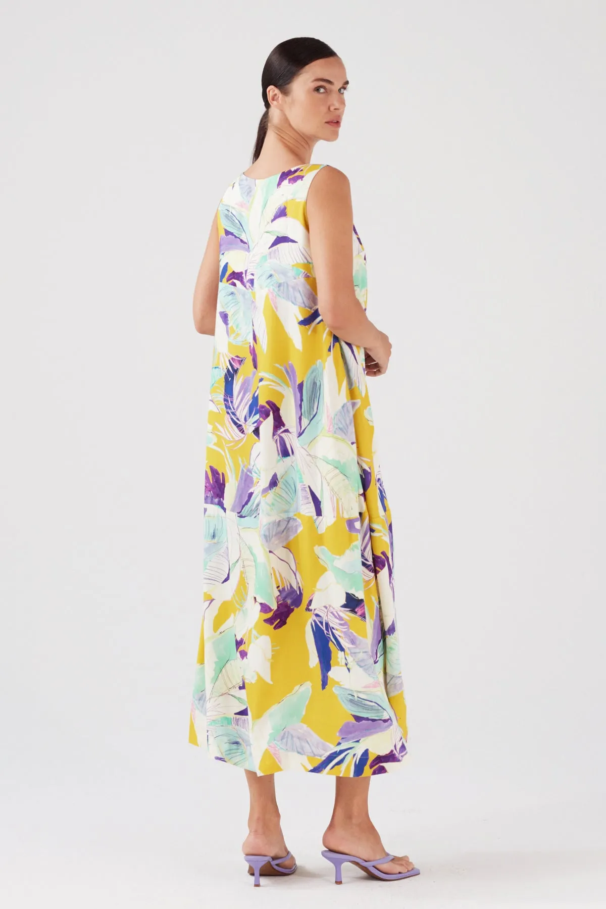 PURE VISCOSE PRINTED MIDMAXI DRESS