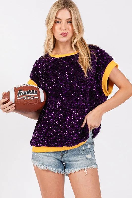 Purple/Yellow Gameday Velvet Seuquin Top
