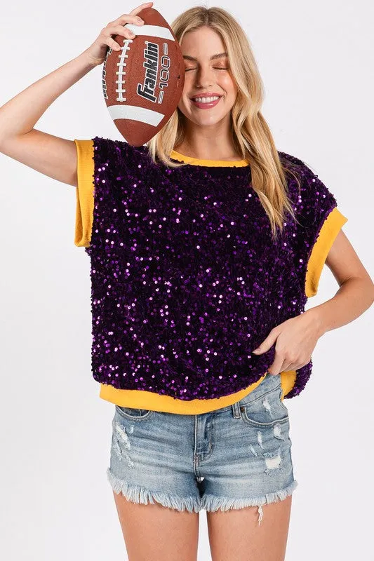 Purple/Yellow Gameday Velvet Seuquin Top