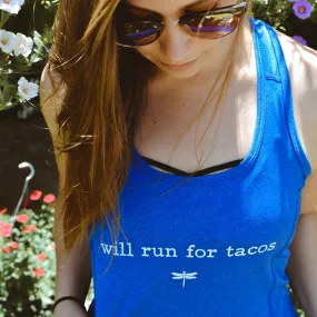 "will run for tacos" women's athletic tank