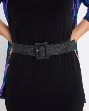 Raffia Square Buckle Belt - Black