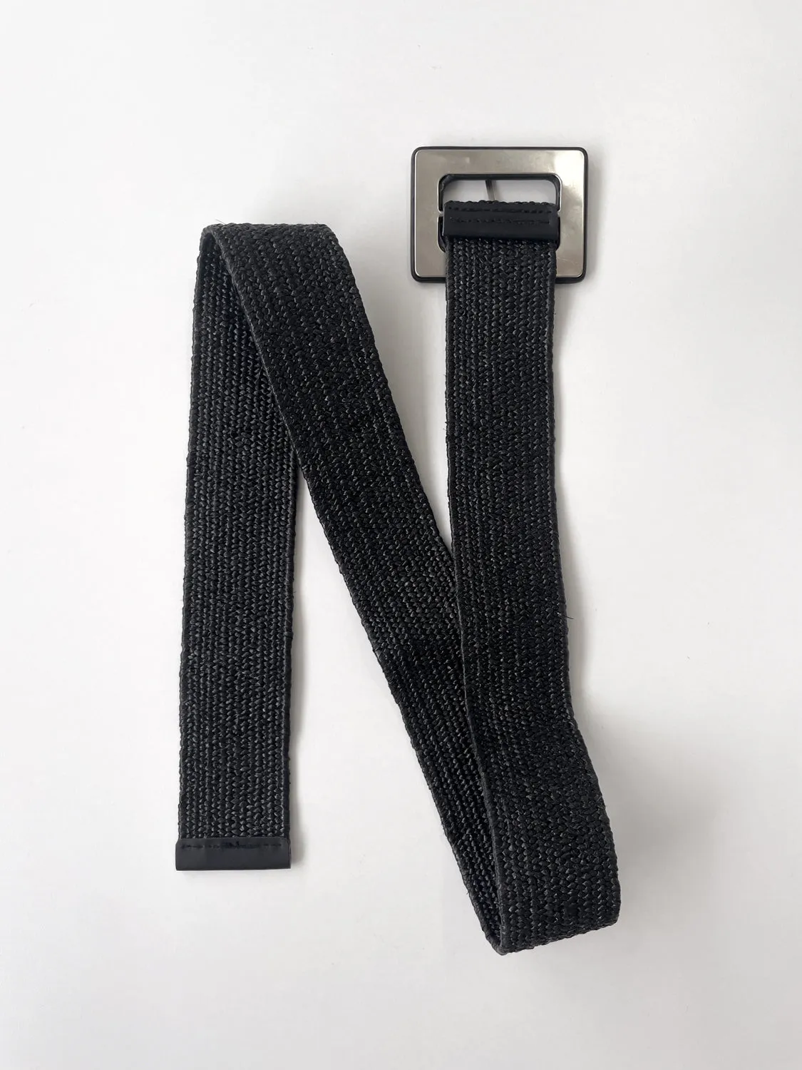 Raffia Square Buckle Belt - Black