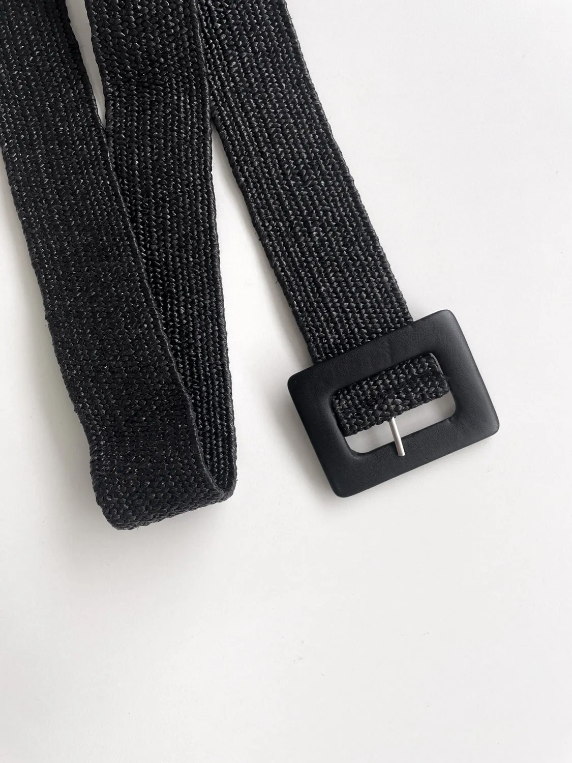 Raffia Square Buckle Belt - Black