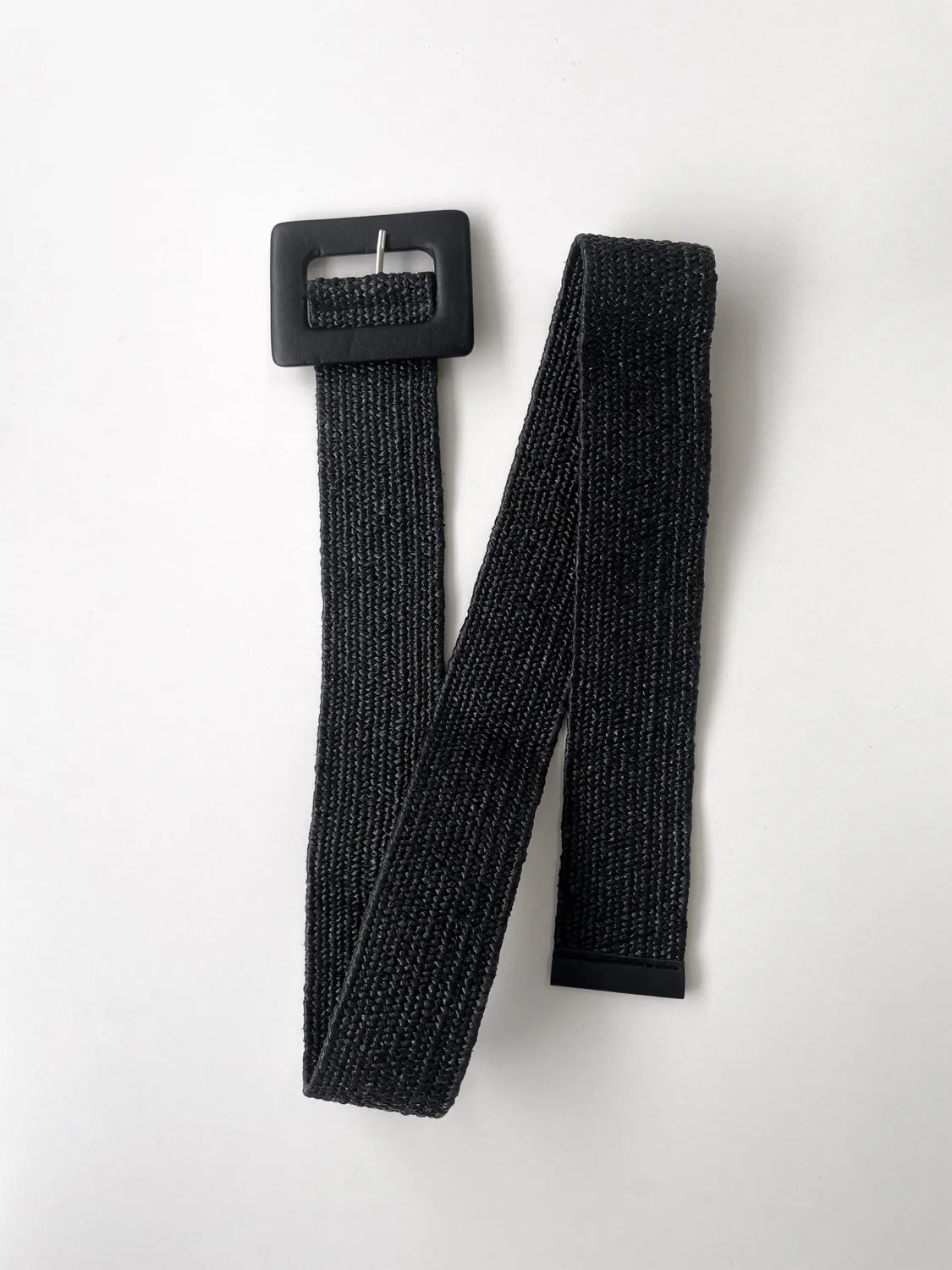 Raffia Square Buckle Belt - Black