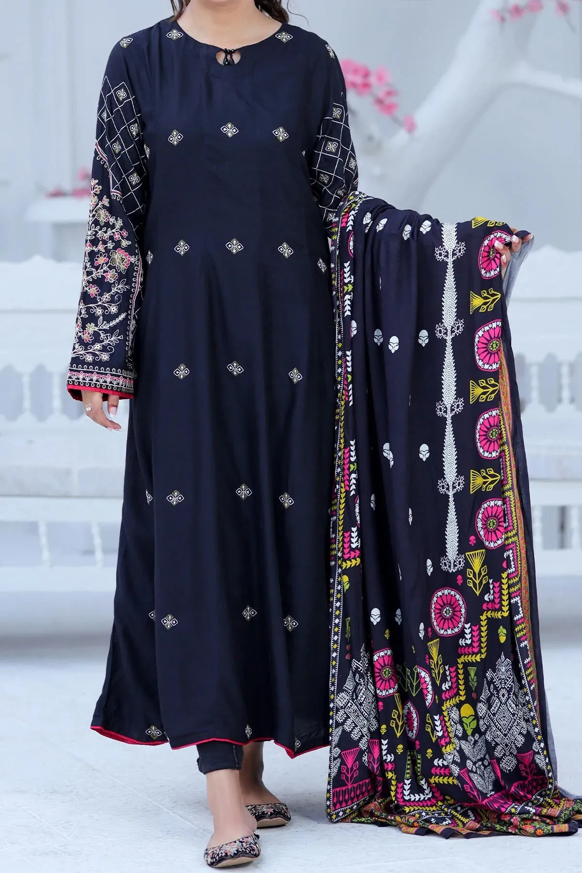 Rafia Khas Stitched 3 Piece Emb Linen Digital Printed Shawl Collection'2022-DPL-94