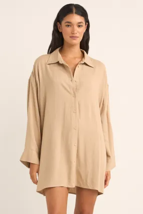 Rhythm Sun Ray Long Sleeve Shirt Dress - SAND