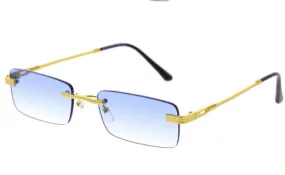 Rimless Gold Retro Blue Square sunglasses