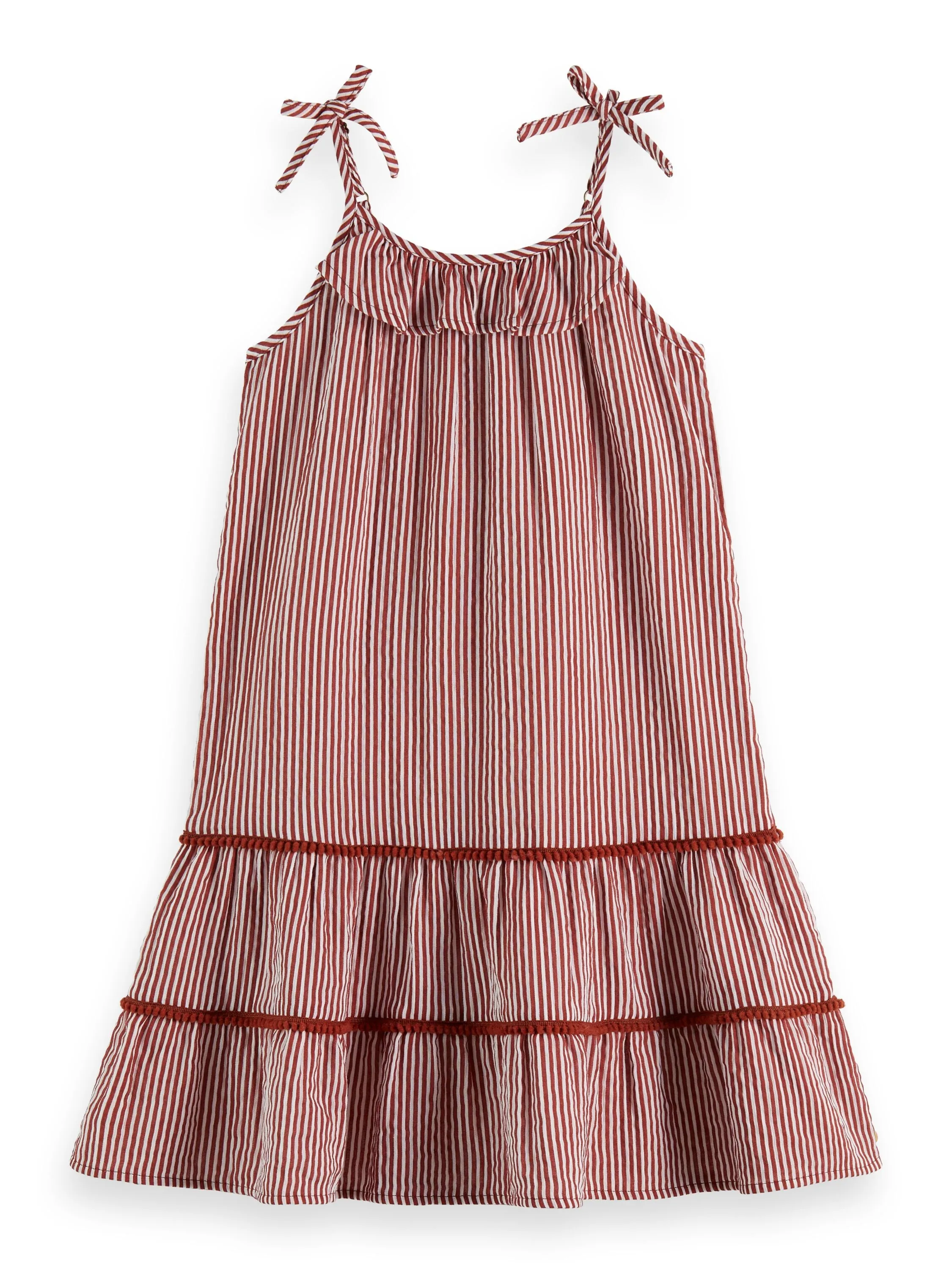 Scotch & Soda Terracotta Striped A-Line Crinkle Cotton Sun Dress