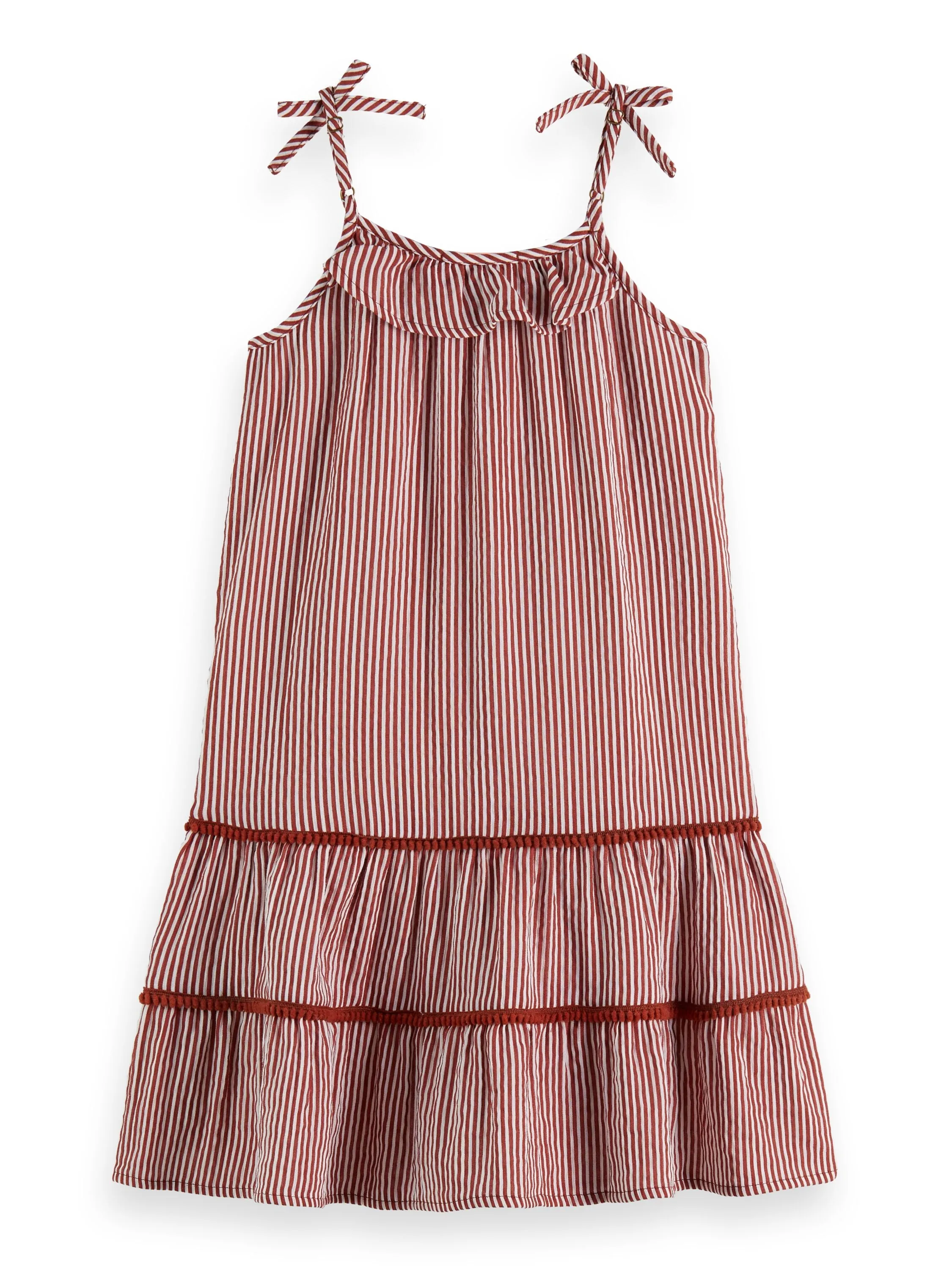 Scotch & Soda Terracotta Striped A-Line Crinkle Cotton Sun Dress
