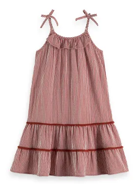 Scotch & Soda Terracotta Striped A-Line Crinkle Cotton Sun Dress