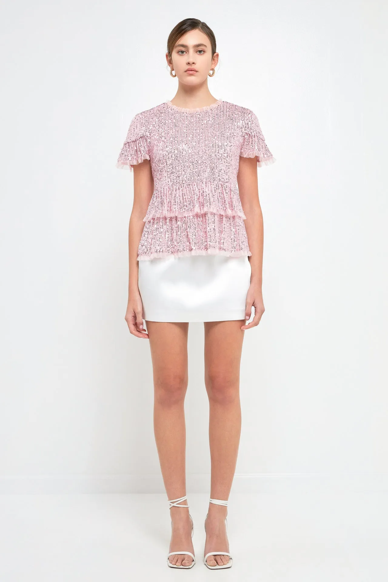 Sequins Baby Doll Top with Mesh