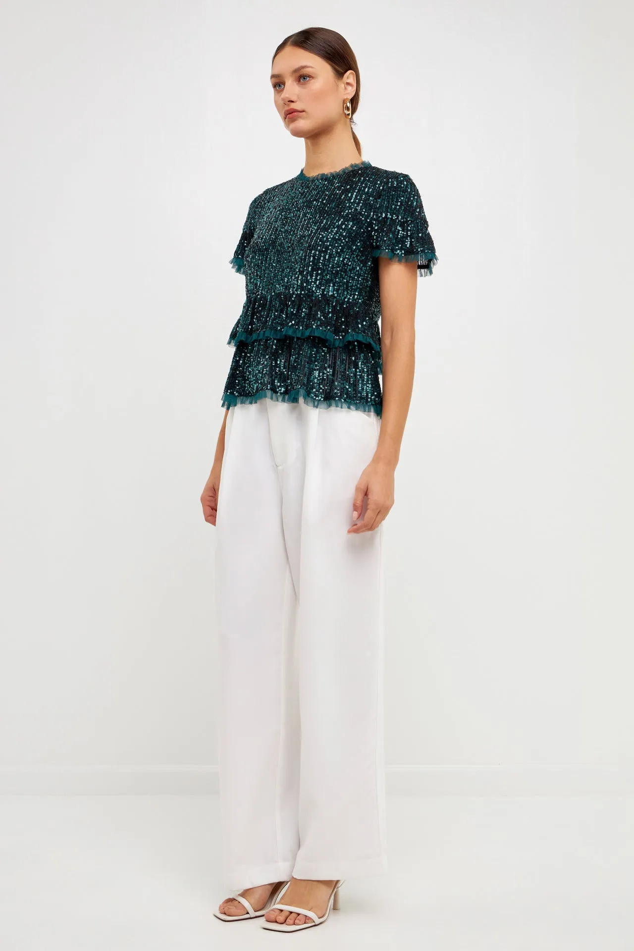 Sequins Baby Doll Top with Mesh