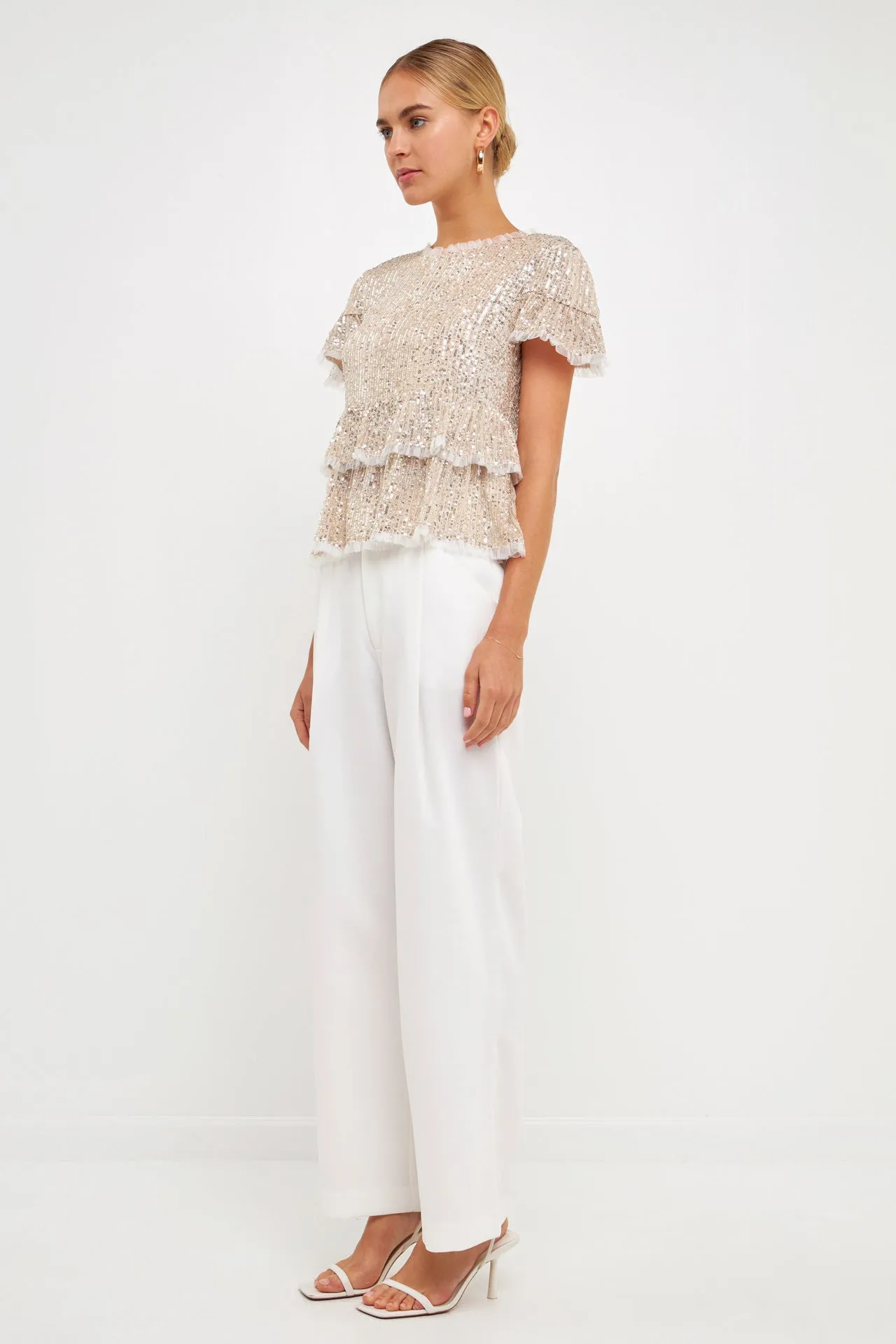 Sequins Baby Doll Top with Mesh
