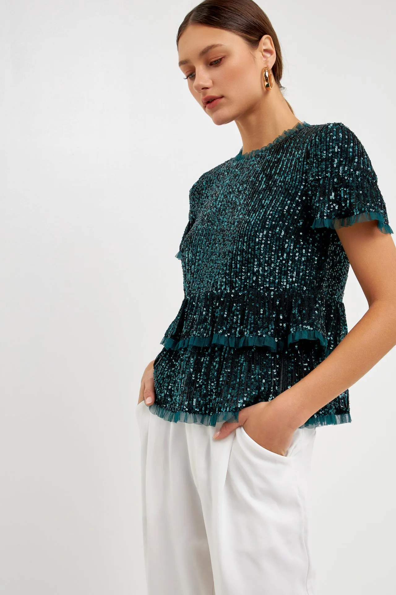 Sequins Baby Doll Top with Mesh