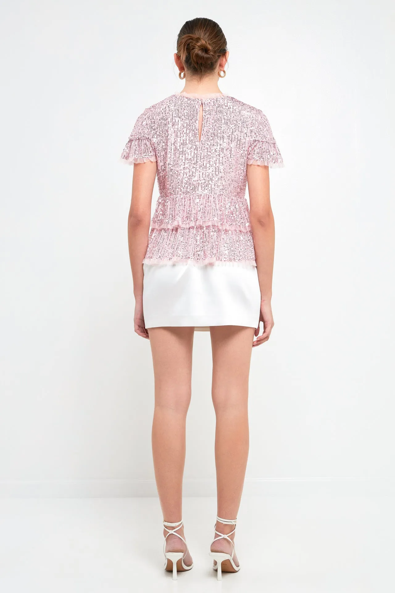 Sequins Baby Doll Top with Mesh
